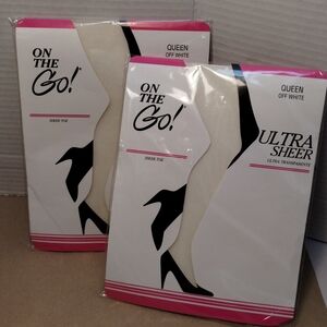2 NWT Go The Go Off White Queen Ultra Sheer Pantyhose